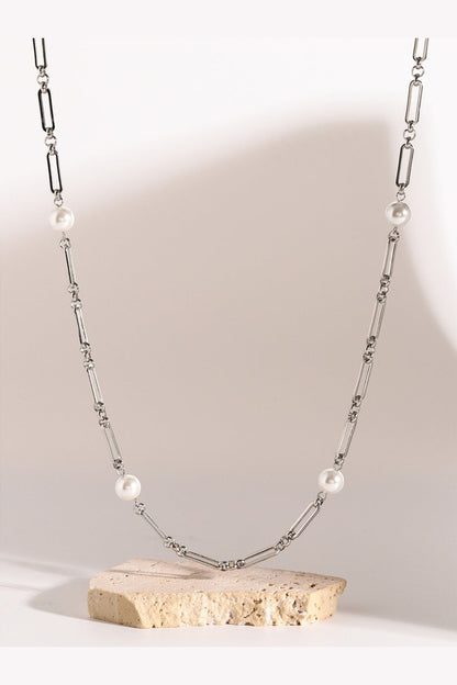 Stainless Steel Pearl Chain Necklace - Necklaces - FITGGINS