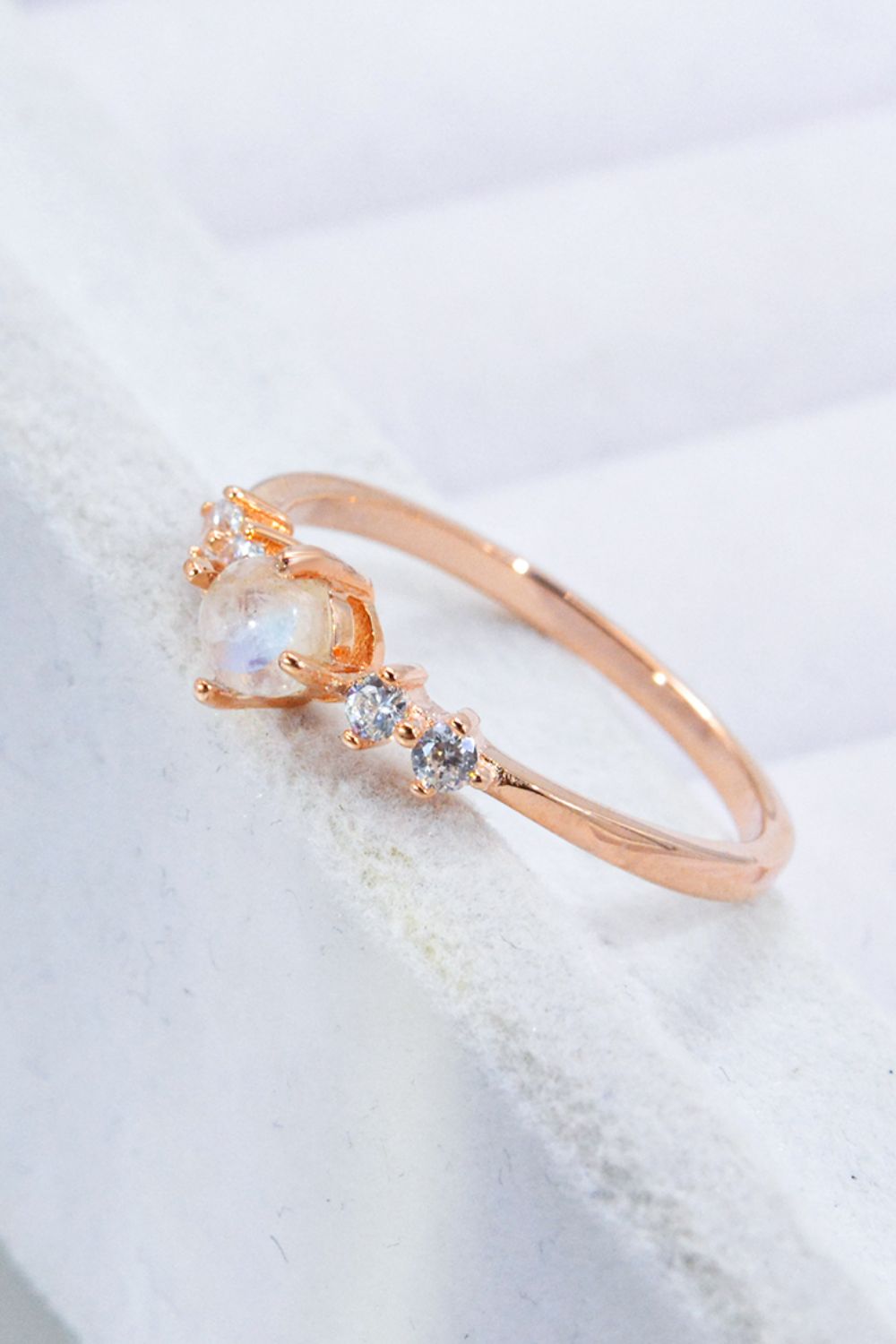 Natural Moonstone and Zircon 18K Rose Gold-Plated Ring - Rings - FITGGINS