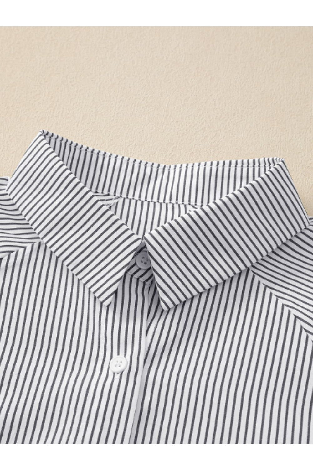 Striped Collared Neck Lantern Sleeve Shirt - Shirts - FITGGINS