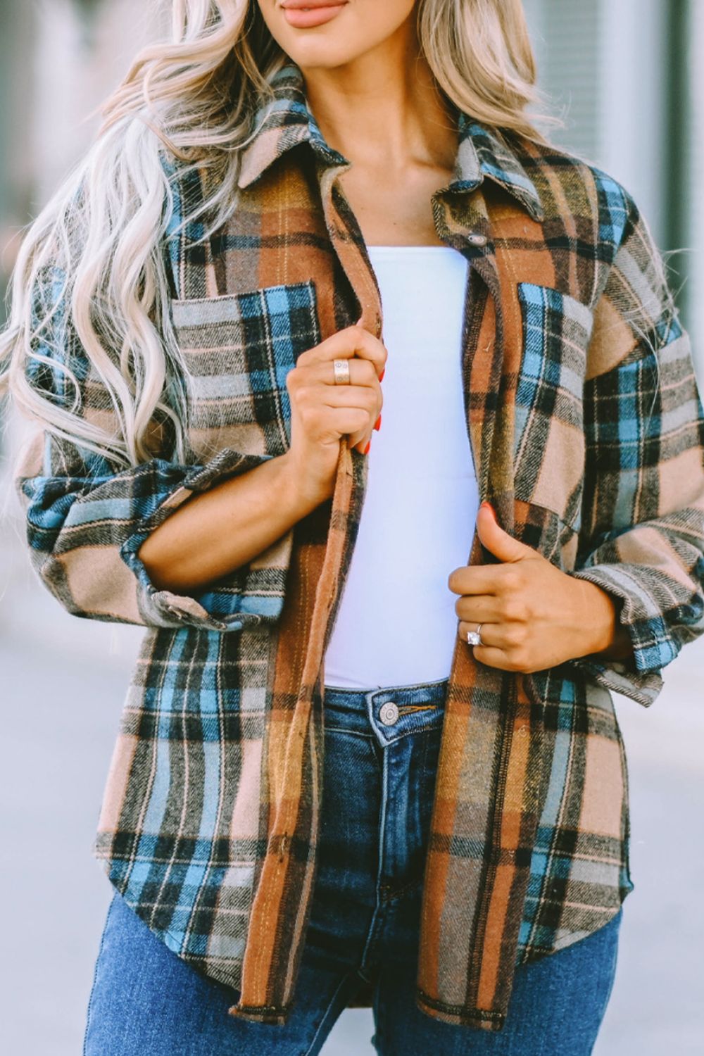 Plaid Collared Neck Long Sleeve Shirt - Shirts - FITGGINS