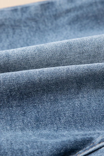 Pearl Beaded Raw Hem Wash Denim Shorts Fitggins