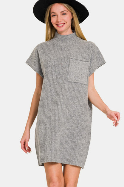 Zenana Short Sleeve Sweater Mini Dress - Sweater Dresses - FITGGINS