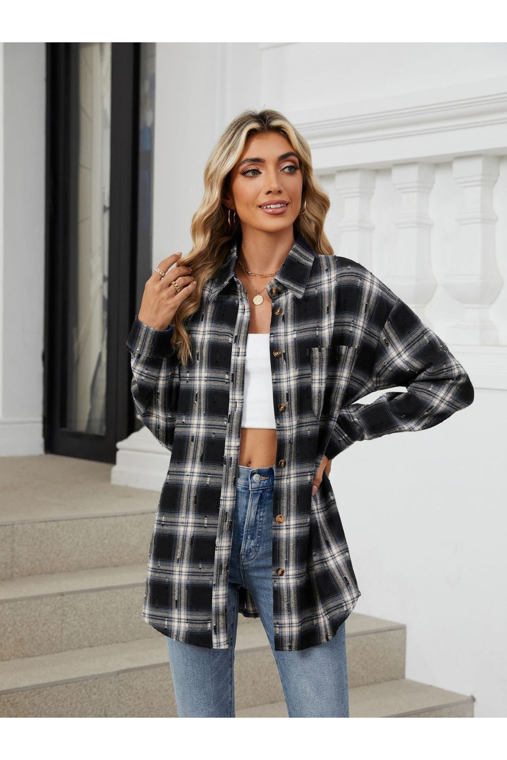 Plaid Button Up Long Sleeve Shirt - Shirts - FITGGINS