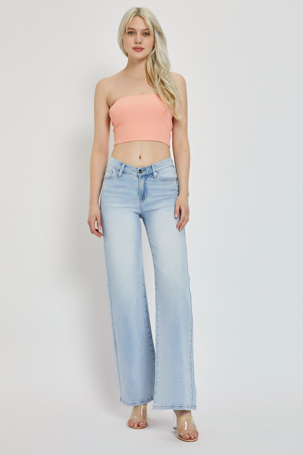 RISEN Full Size Wide Leg V Dipped Front Waist Jeans - Jeans - FITGGINS