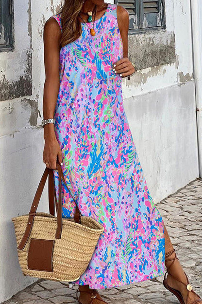 Slit Printed Wide Strap Midi Dress - Casual & Maxi Dresses - FITGGINS