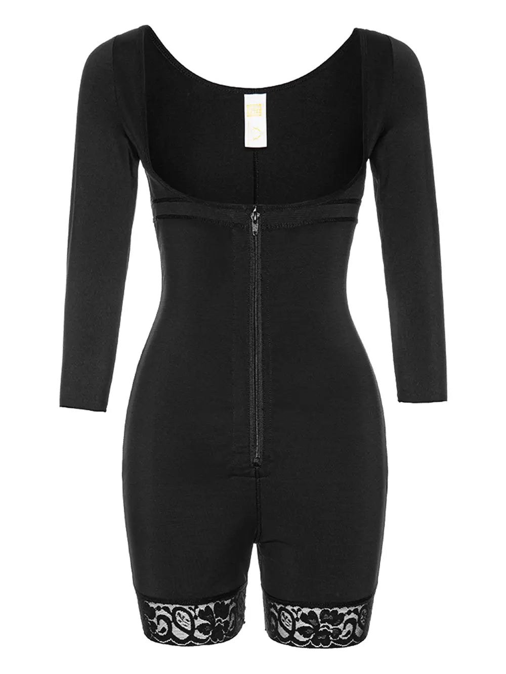 Full Size Zip Up Lace Detail Long Sleeve Shapewear Fitggins