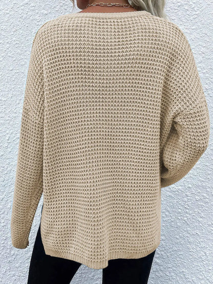 Notched Long Sleeve Sweater Fitggins