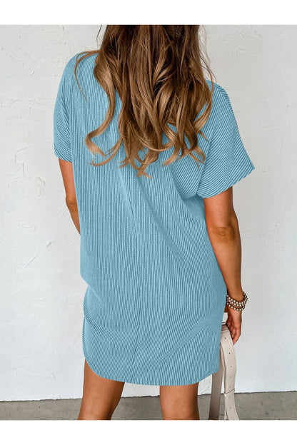 Round Neck Short Sleeve Mini Dress - Casual & Maxi Dresses - FITGGINS