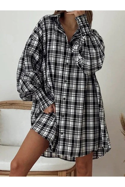 Plaid Button Up Long Sleeve Shirt - Shirts - FITGGINS