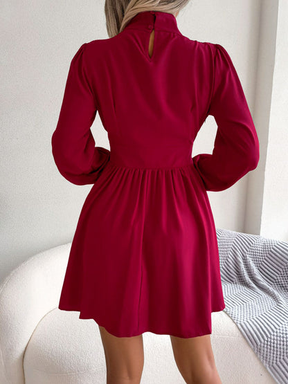 Cutout Turtleneck A-Line Mini Dress Fitggins