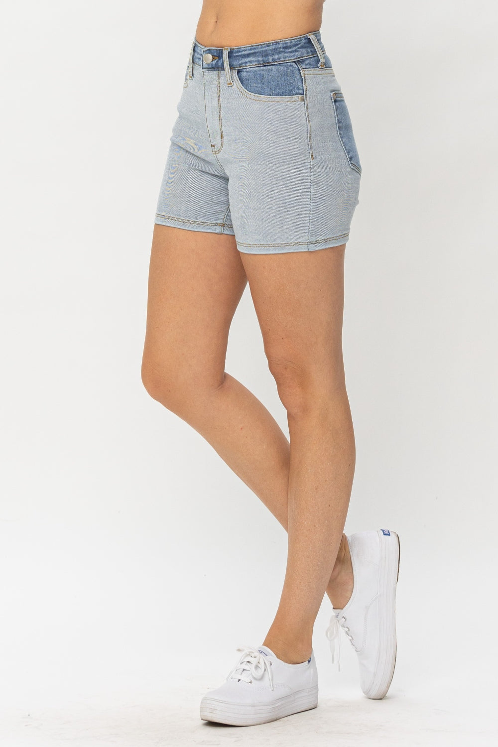 Judy Blue Full Size Color Block Denim Shorts - Denim Shorts - FITGGINS