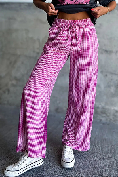 Plaid Wide Leg Pants with Pockets - Pants - FITGGINS