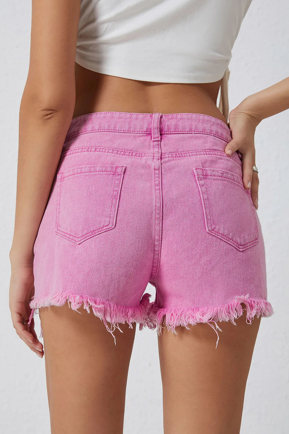 High Rise Crossover Waist Denim Shorts Fitggins