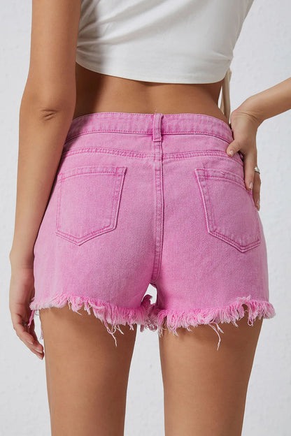 High Rise Crossover Waist Denim Shorts Fitggins
