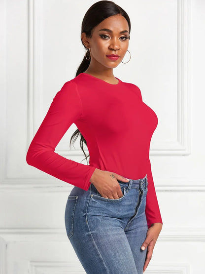 Round Neck Long Sleeve Bodysuit Fitggins
