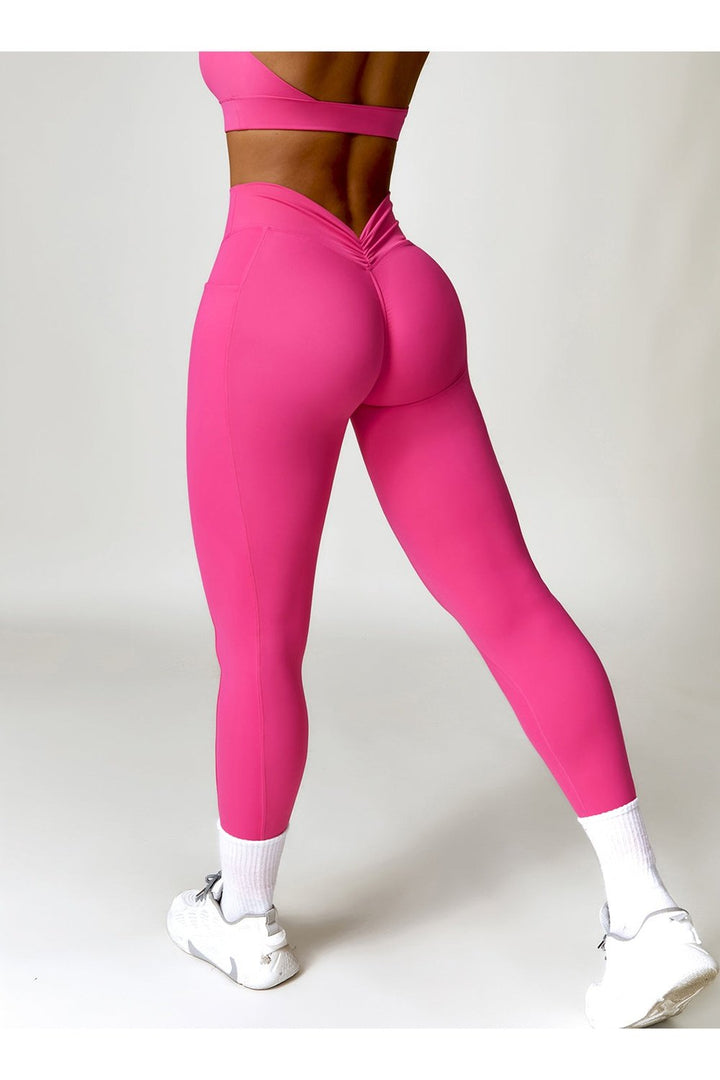 Ruched Pocketed High Waist Active Leggings - Leggings - FITGGINS