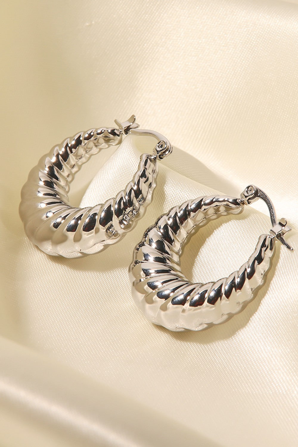 Textured Stainless Steel Hoop Earrings - Earrings - FITGGINS