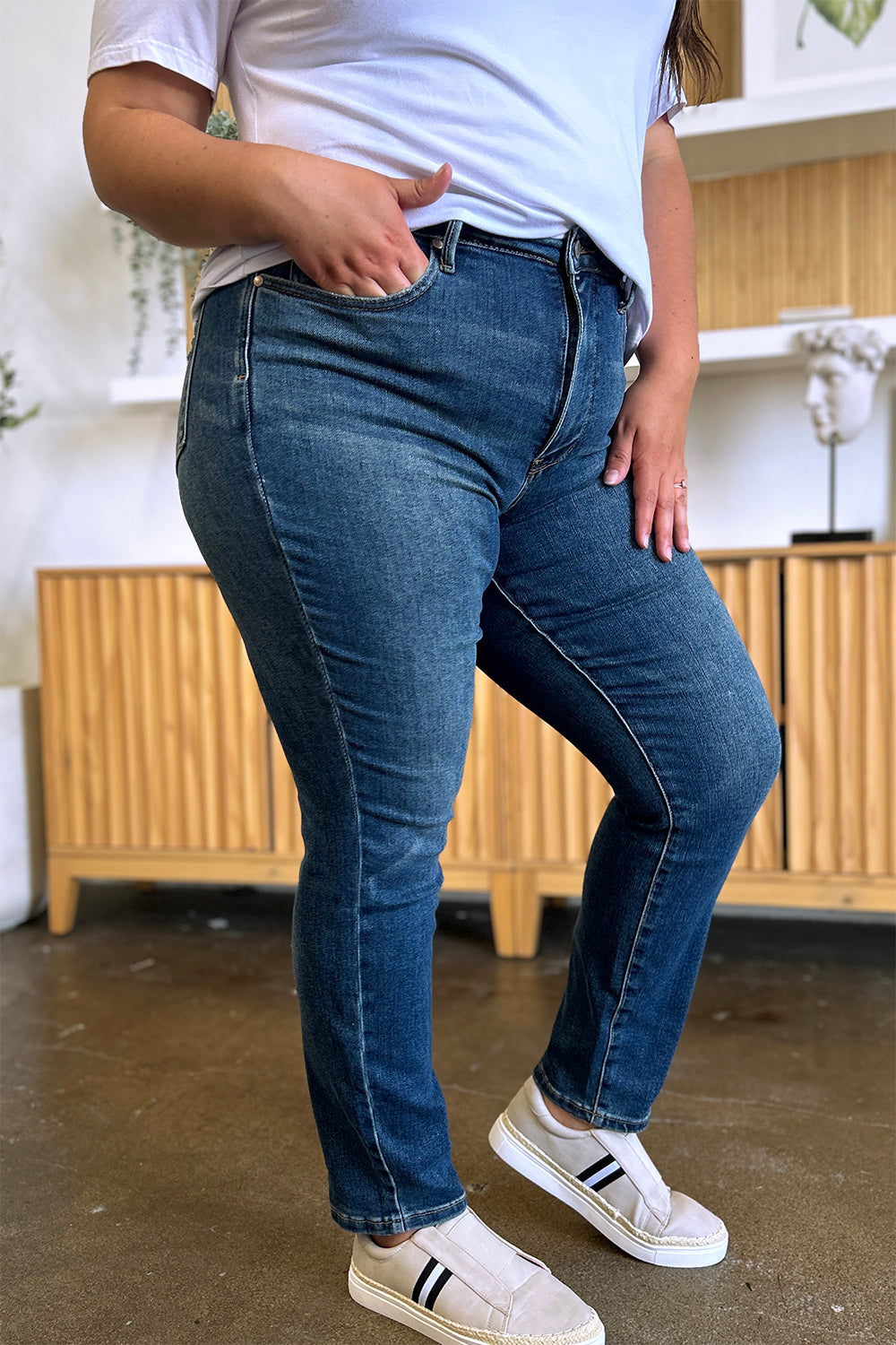 Judy Blue Full Size Tummy Control High Waist Slim Jeans - Jeans - FITGGINS