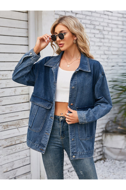 Button Up Long Sleeve Denim Jacket - Denim Jackets - FITGGINS