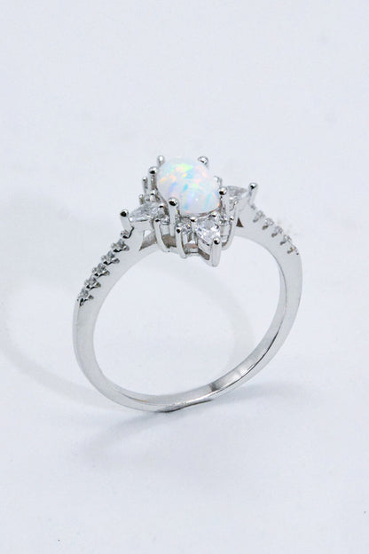 Platinum-Plated Opal and Zircon Ring - Rings - FITGGINS