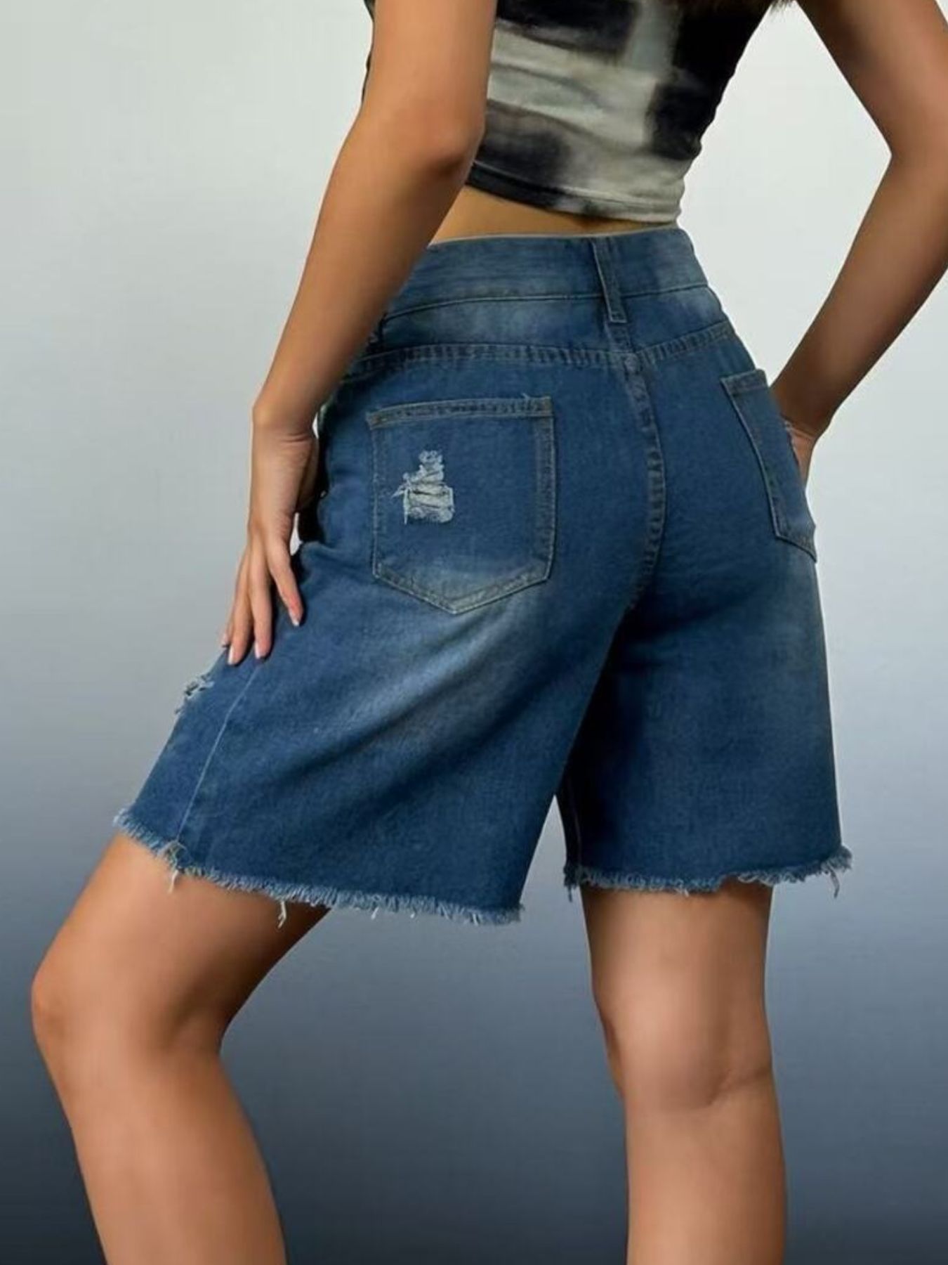 Full Size Ripped Frayed Hem Denim Shorts Plus Size Fitggins