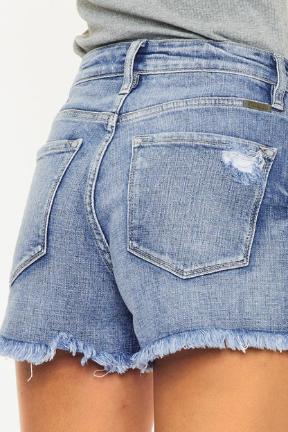 Kancan Distressed Raw Hem Denim Shorts - Denim Shorts - FITGGINS