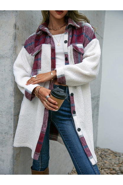 Plaid Dropped Shoulder Longline Coat - Jackets - FITGGINS