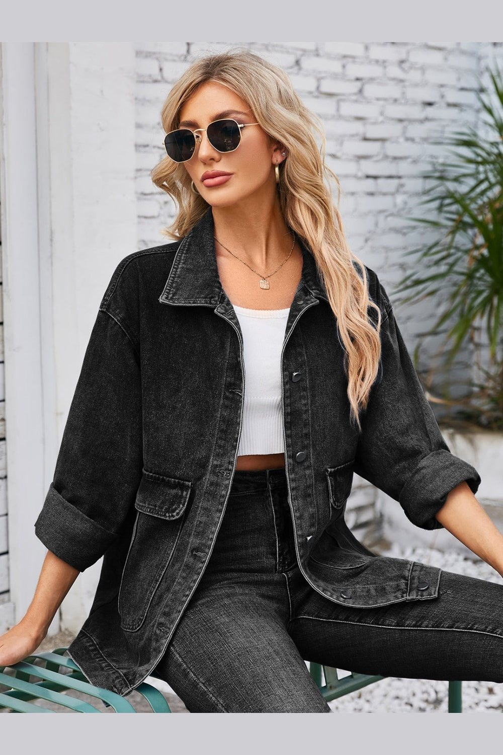 Button Up Long Sleeve Denim Jacket - Denim Jackets - FITGGINS