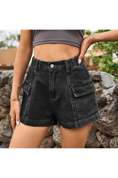 High-Waist Denim Shorts with Pockets - Denim Shorts - FITGGINS