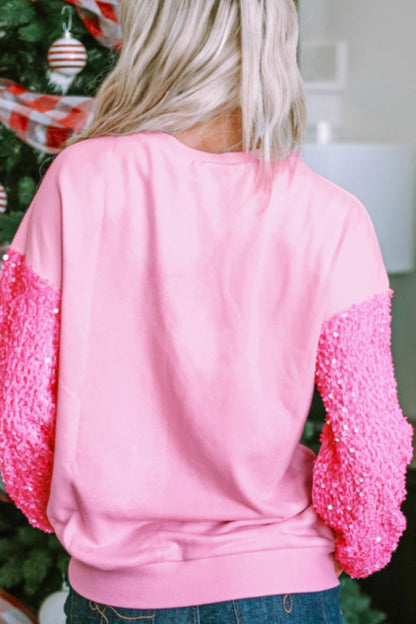 Valentine’s Day Sequin Heart Long Sleeve Sweatshirt - Sweatshirts & Hoodies - FITGGINS