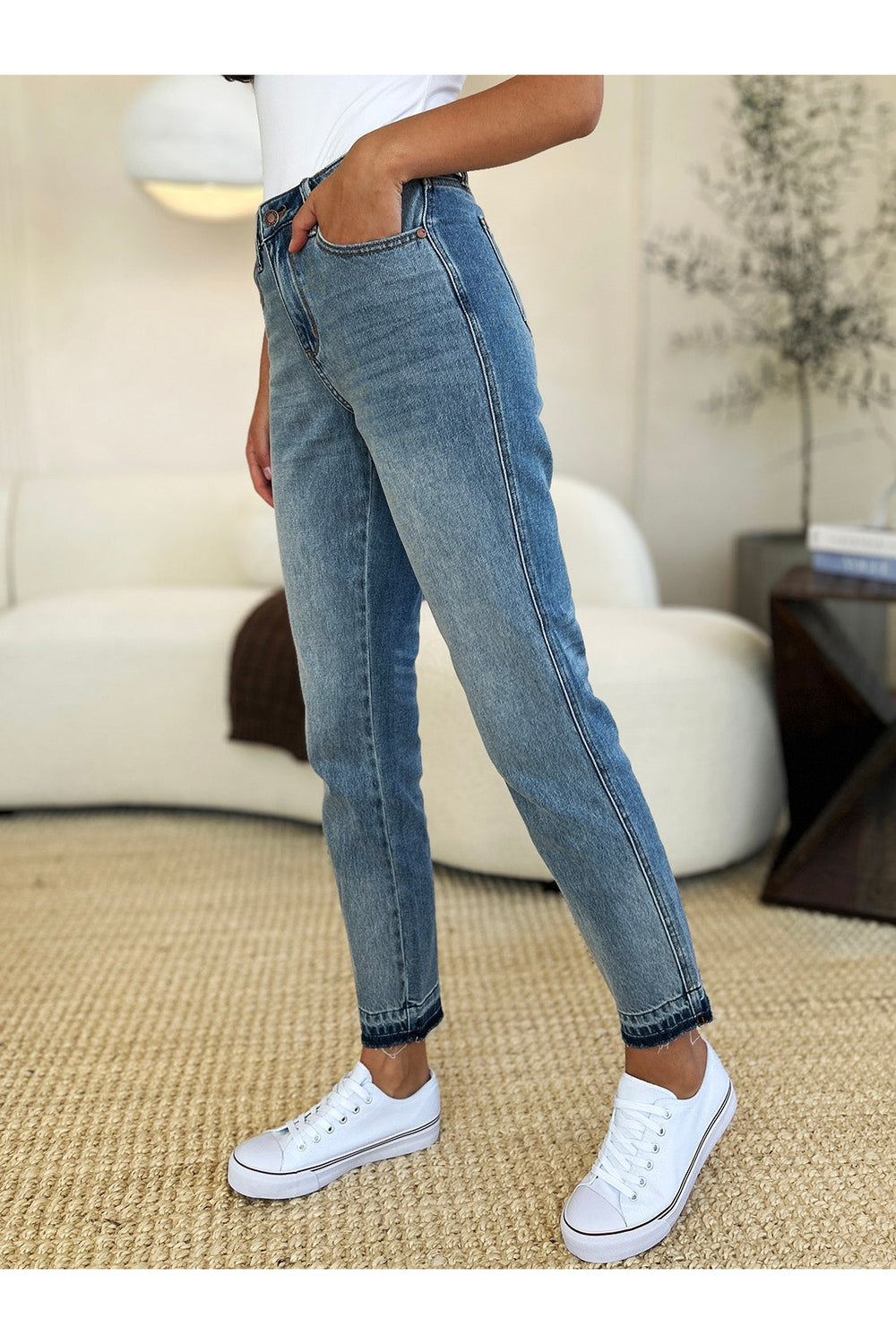 Judy Blue Full Size Mid Rise Rigid Magic Release Hem Jeans - Jeans - FITGGINS