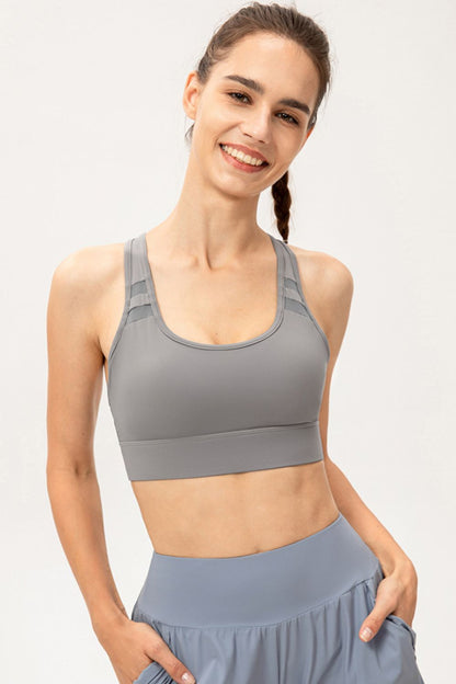 Scoop Neck Long Sports Bra Light Gray Fitggins