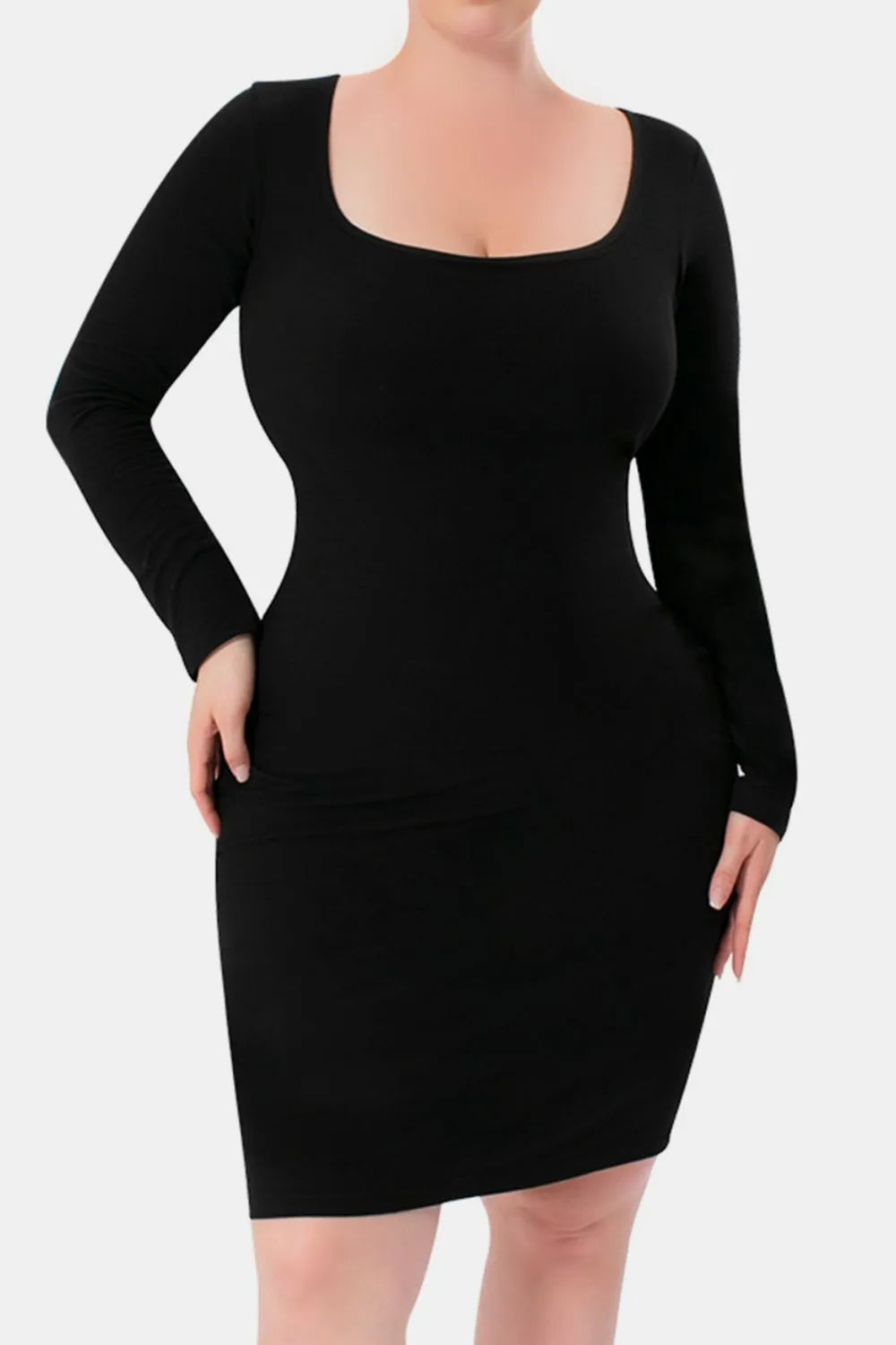Basic Bae Full Size Built-In Shapewear Square Neck Long Sleeve Dress Fitggins