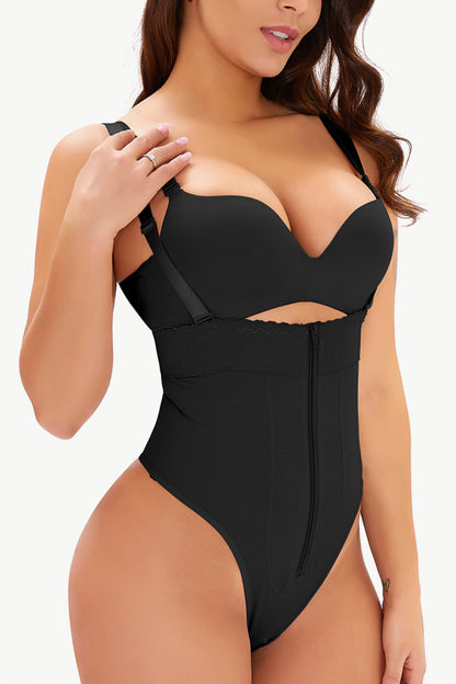 Full Size Adjustable Strap Zip-Up Shaping Bodysuit Fitggins