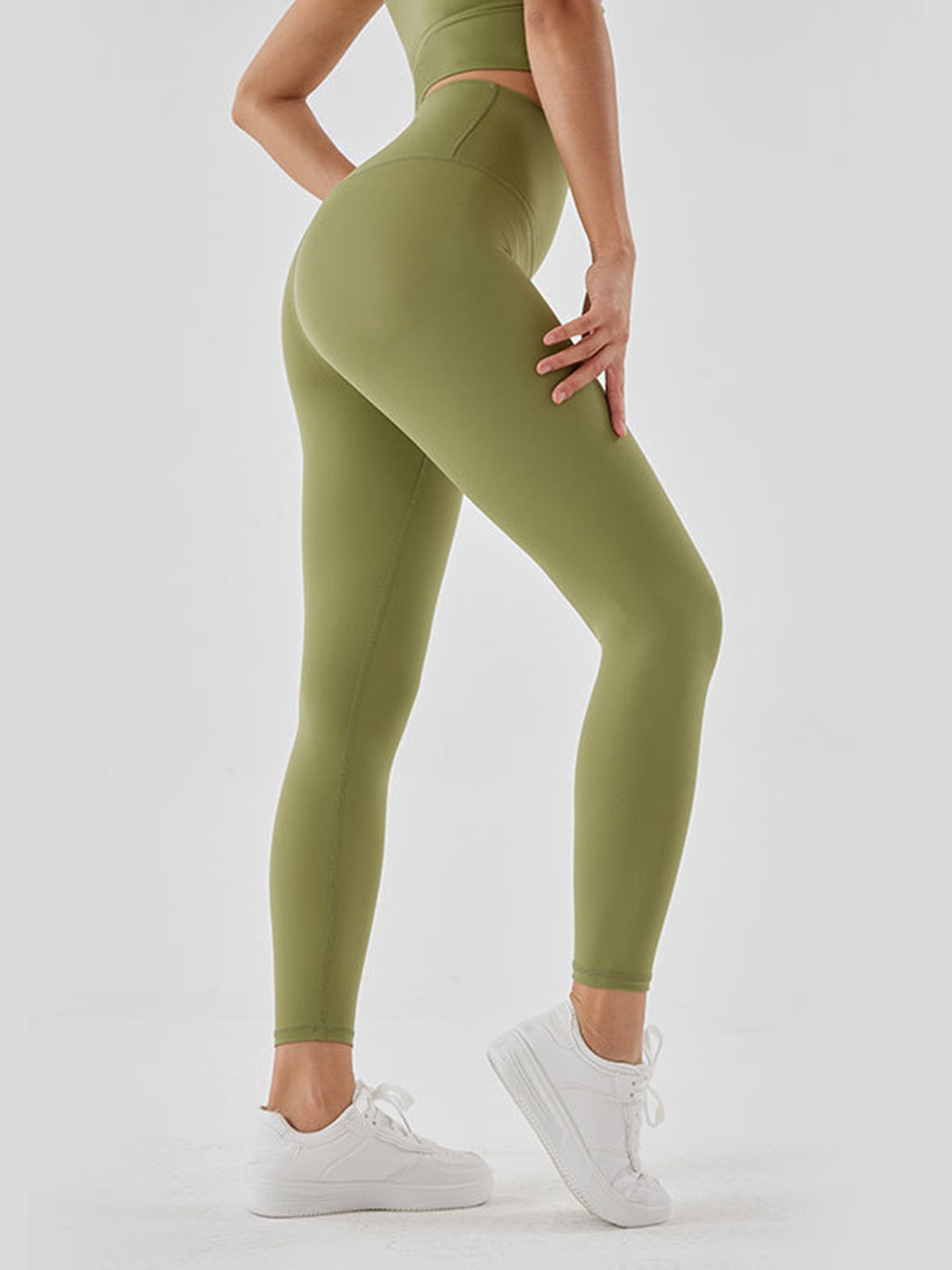 Wide Waistband Sports Leggings Matcha Green Fitggins