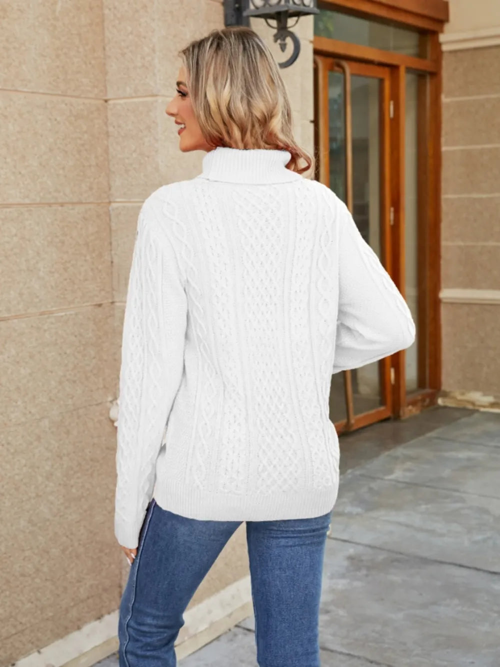 Cable-Knit Mock Neck Sweater Fitggins