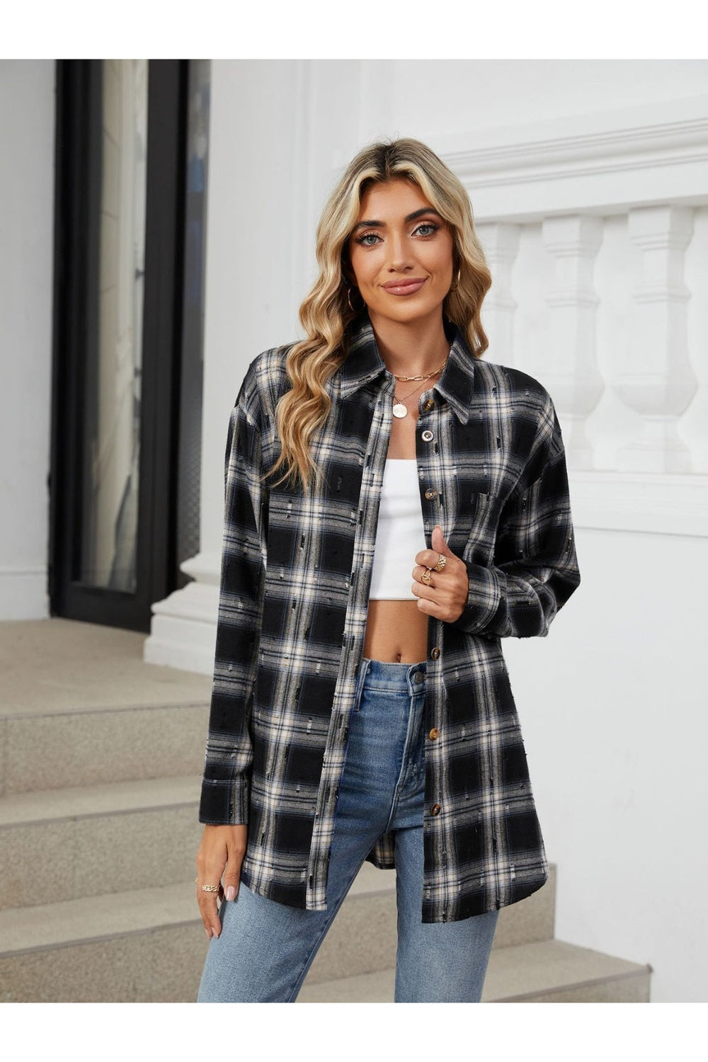 Plaid Button Up Long Sleeve Shirt - Shirts - FITGGINS