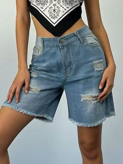 Full Size Ripped Frayed Hem Denim Shorts Plus Size Fitggins
