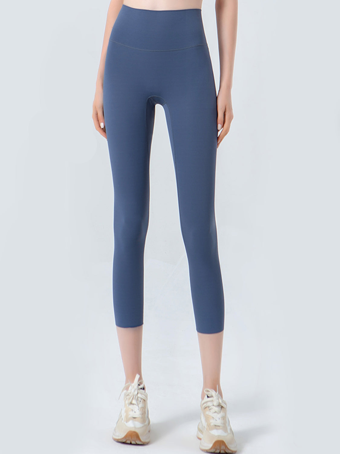 Wide Waistband Cropped Sports Leggings Dusty Blue Fitggins