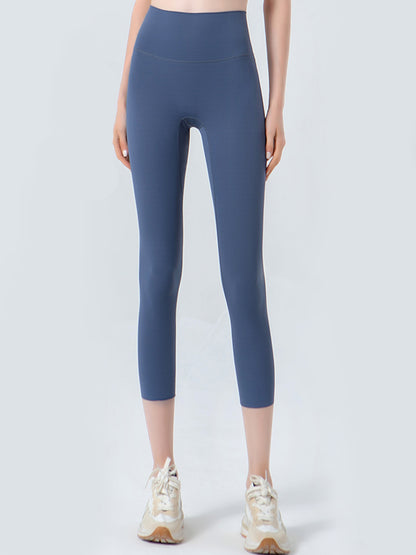 Wide Waistband Cropped Sports Leggings Dusty Blue Fitggins