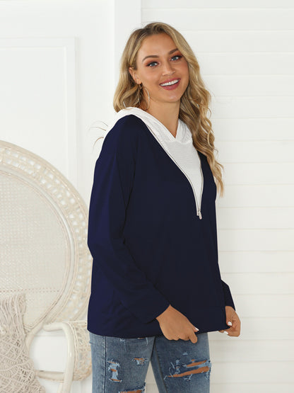 Shiny Contrast Zip Detail Hoodie Fitggins