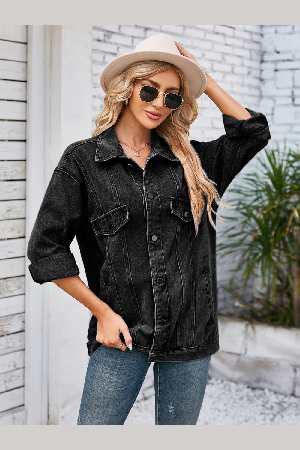 Button Up Long Sleeve Denim Jacket - Denim Jackets - FITGGINS