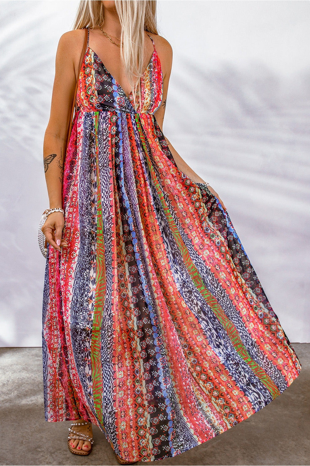 Printed Surplice Spaghetti Strap Dress - Casual & Maxi Dresses - FITGGINS