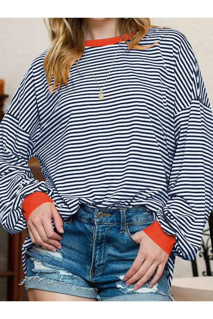 Contrast Striped Long Sleeve Sweatshirt - Sweatshirts & Hoodies - FITGGINS