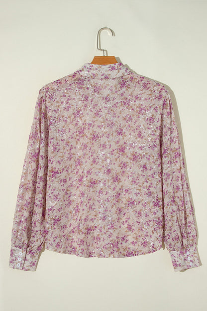 Printed Collared Neck Long Sleeve Shirt - Shirts - FITGGINS