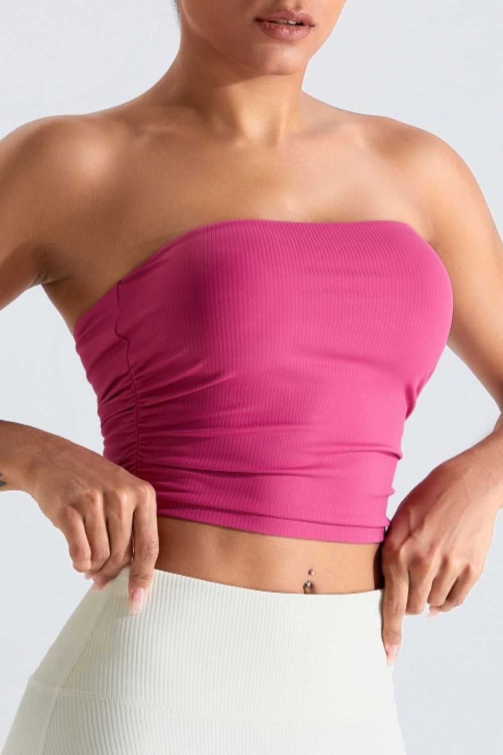 Ribbed Active Bandeau Top - Sports Bras - FITGGINS