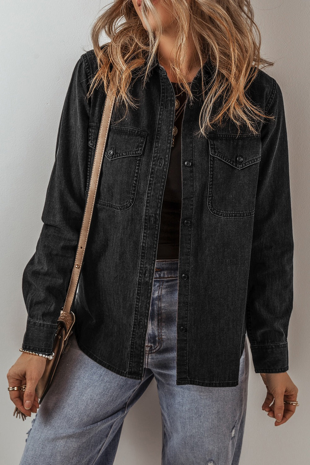 Button Up Long Sleeve Denim Jacket - Denim Jackets - FITGGINS