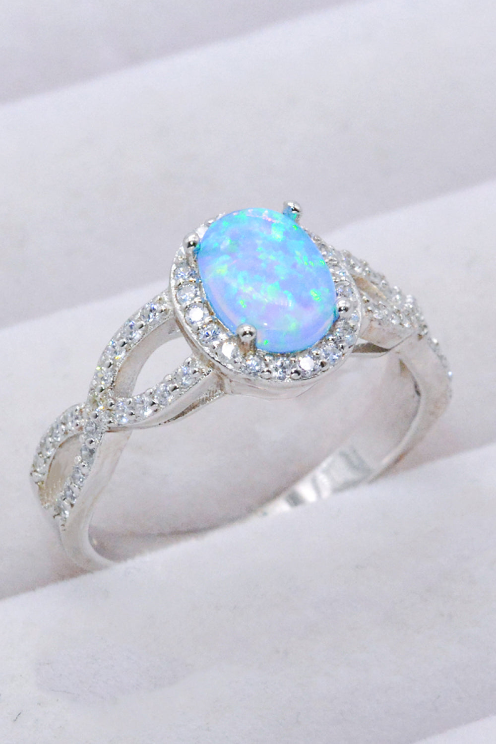 925 Sterling Silver Opal Halo Ring - Rings - FITGGINS