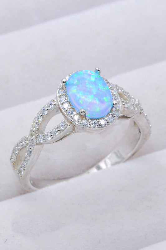 925 Sterling Silver Opal Halo Ring - Rings - FITGGINS