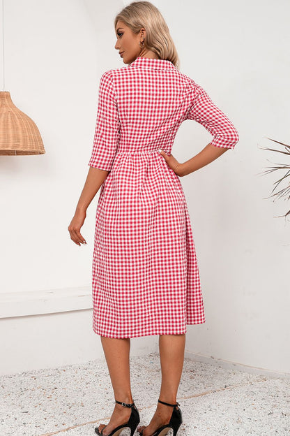 Ivy Lane Plaid Collared Neck Midi Dress Fitggins